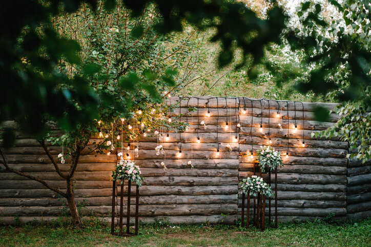 Wooden wall decorated garland